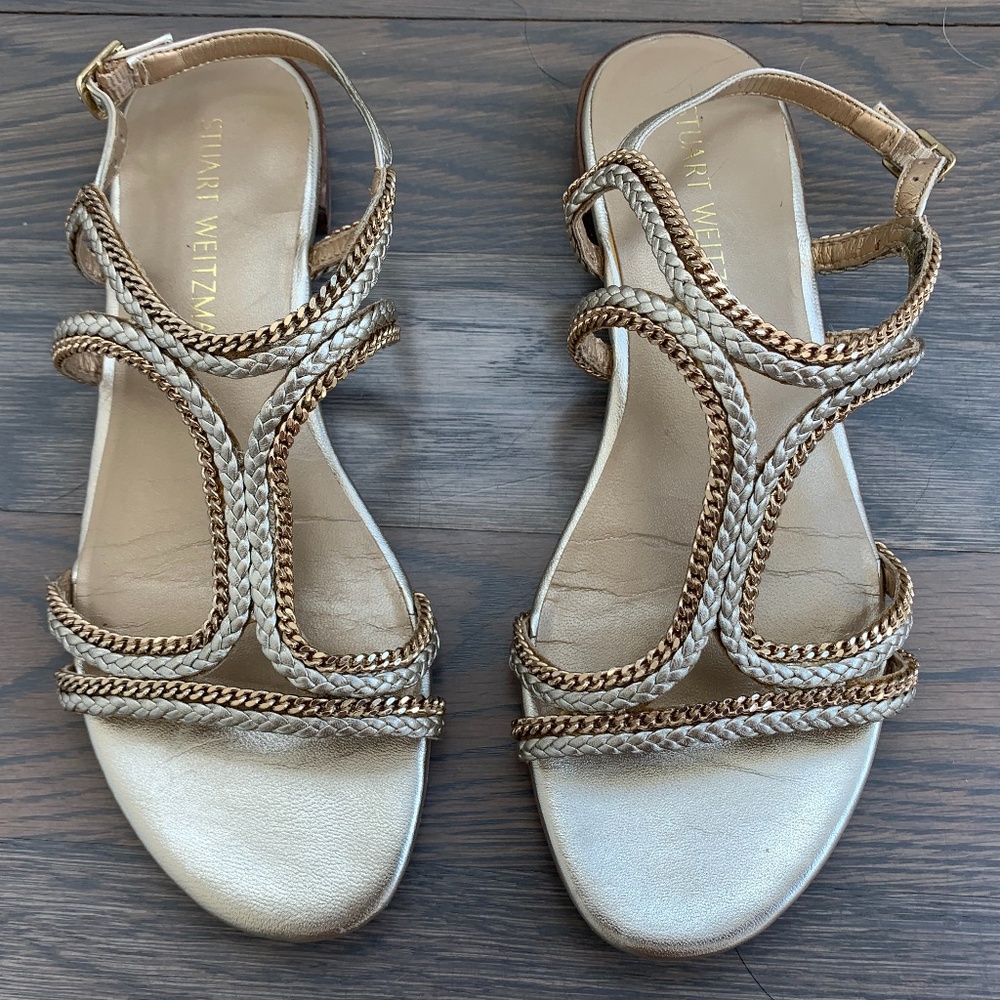 Stuart Weitzman Gold Leather Samoa Sandals 6.5